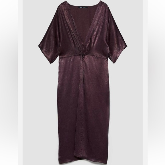 Zara Knotted Deep Plunged Plum Midi Woman’s XS - Picture 4 of 5
